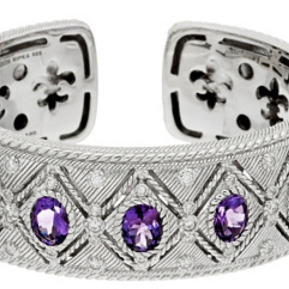 Judith Ripka Sterling Bezel Set Amethyst Cuff Box - Picture 1 of 8